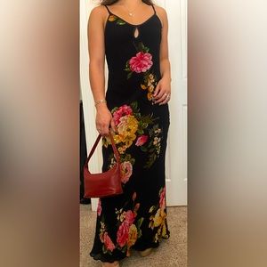Dressbarn Beaded Floral Maxi Dress Black Size M